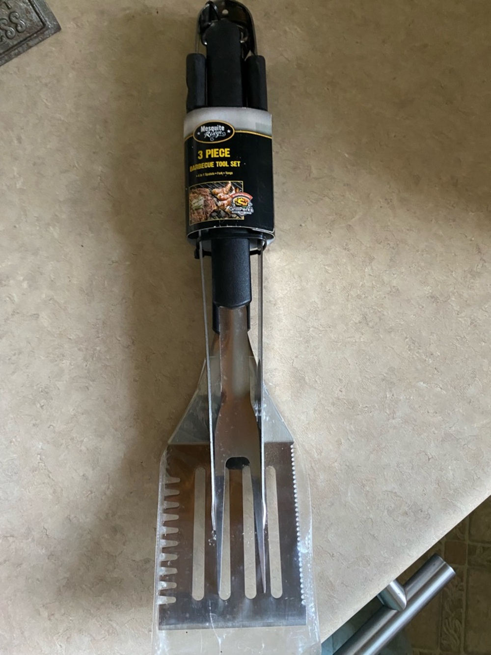 Mesquite Ridge 3-Piece Barbecue Tool Set- Spatula, fork, & tongs BBQ Grilling